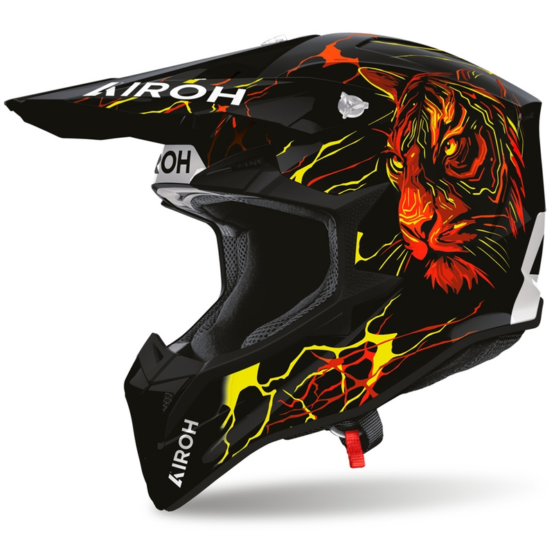 Casco da motocross Airoh Wraaap Tyger nero-rosso-giallo
