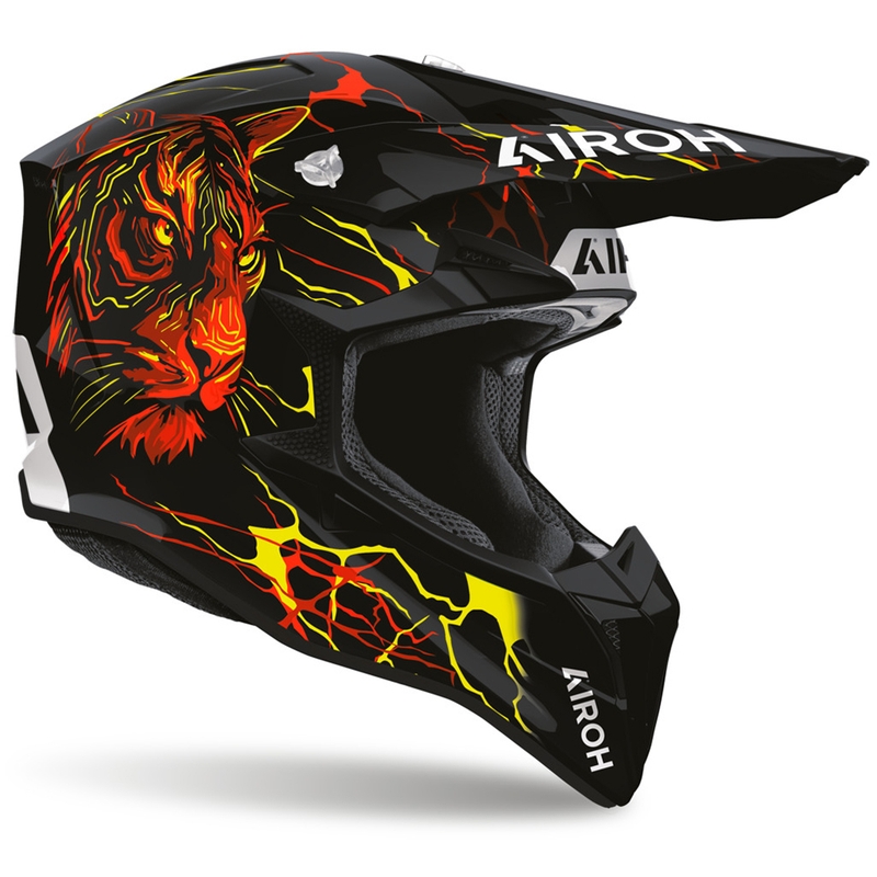 Casco da motocross Airoh Wraaap Tyger nero-rosso-giallo