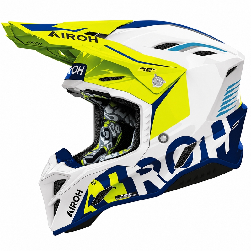 Casco da motocross Airoh Aviator Factory Blame blu-giallo