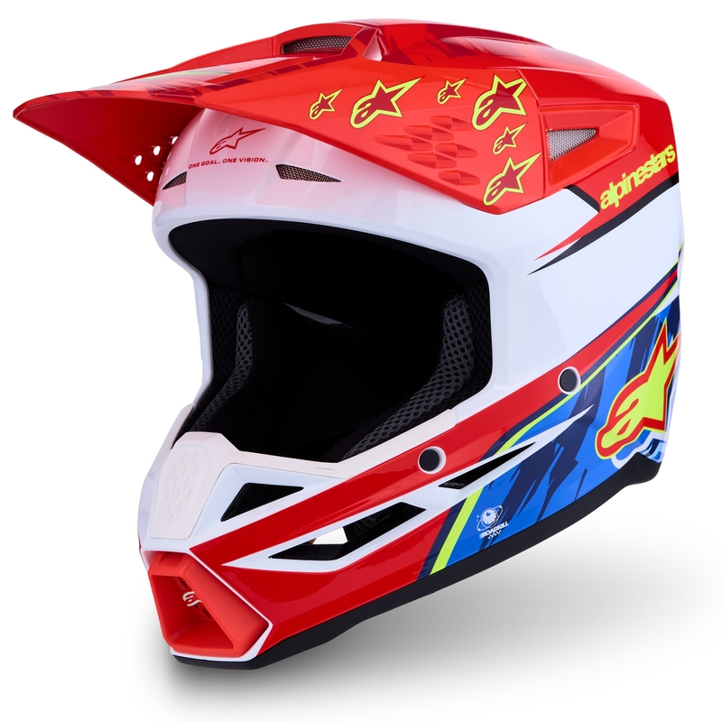 Casco da motocross Alpinestars S-M3 Falcon rosso fluo-bianco