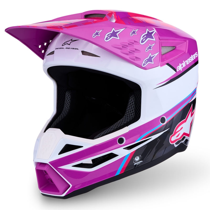 Casco da motocross per bambini Alpinestars S-M3 Falcon, viola-bianco-nero