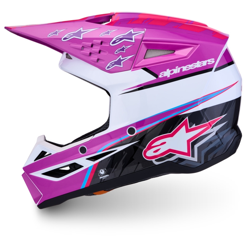 Casco da motocross per bambini Alpinestars S-M3 Falcon, viola-bianco-nero