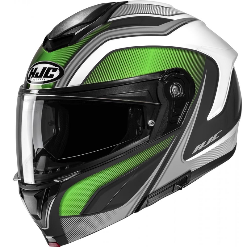 Casco da moto apribile HJC C92 Sirius MC4 nero-bianco-argento-verde