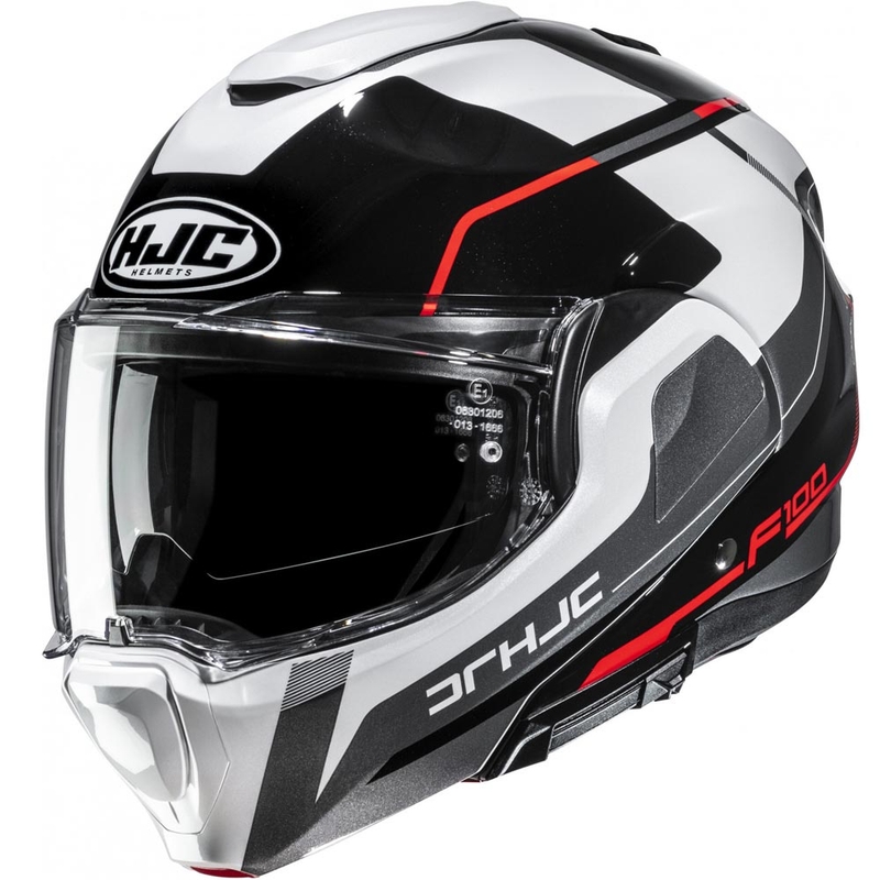 Casco da moto apribile HJC F100 Astra MC1 nero-bianco-rosso-grigio
