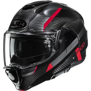 Casco da moto modulare HJC F100 Carbon Askan MC1 nero-rosso