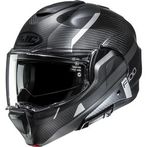 Casco da moto modulare HJC F100 Carbon Askan MC5SF nero-grigio-argento