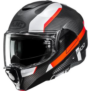 Casco da moto apribile HJC F100 Carbon Askan MC6HSF nero-arancione-bianco-rosso