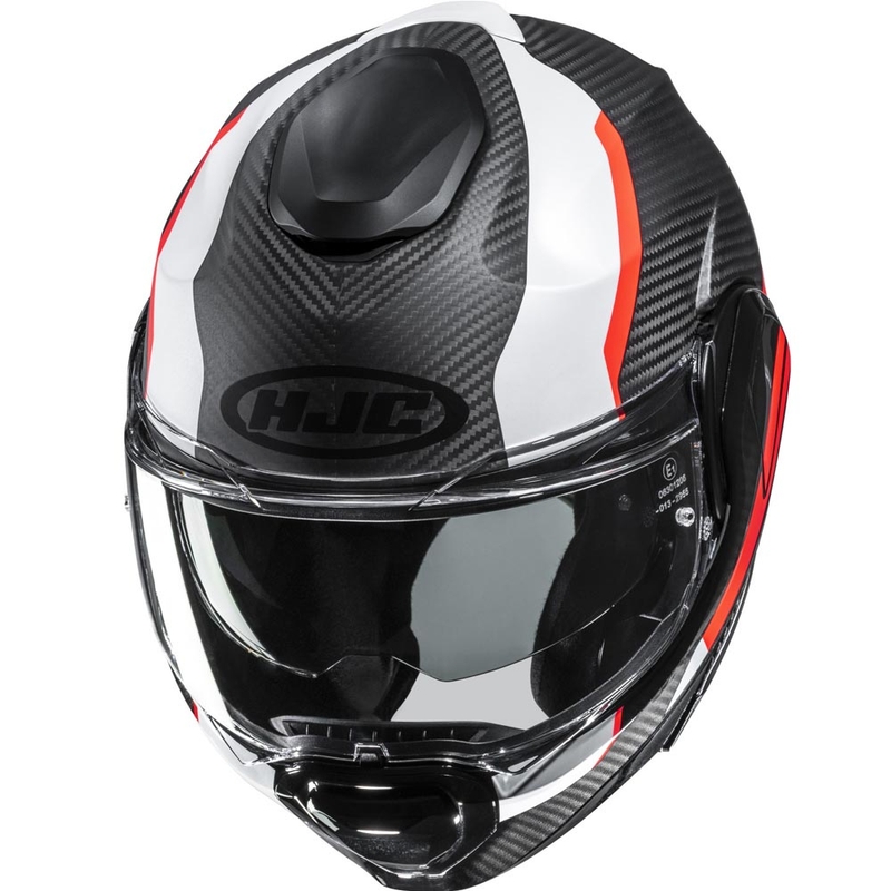 Casco da moto apribile HJC F100 Carbon Askan MC6HSF nero-arancione-bianco-rosso