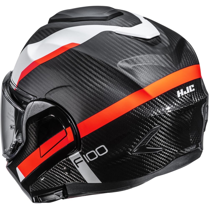 Casco da moto apribile HJC F100 Carbon Askan MC6HSF nero-arancione-bianco-rosso