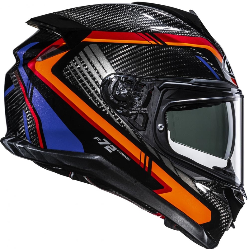 Casco integrale da moto HJC F72 Carbon Kairo MC8 nero-arancione-rosso-viola