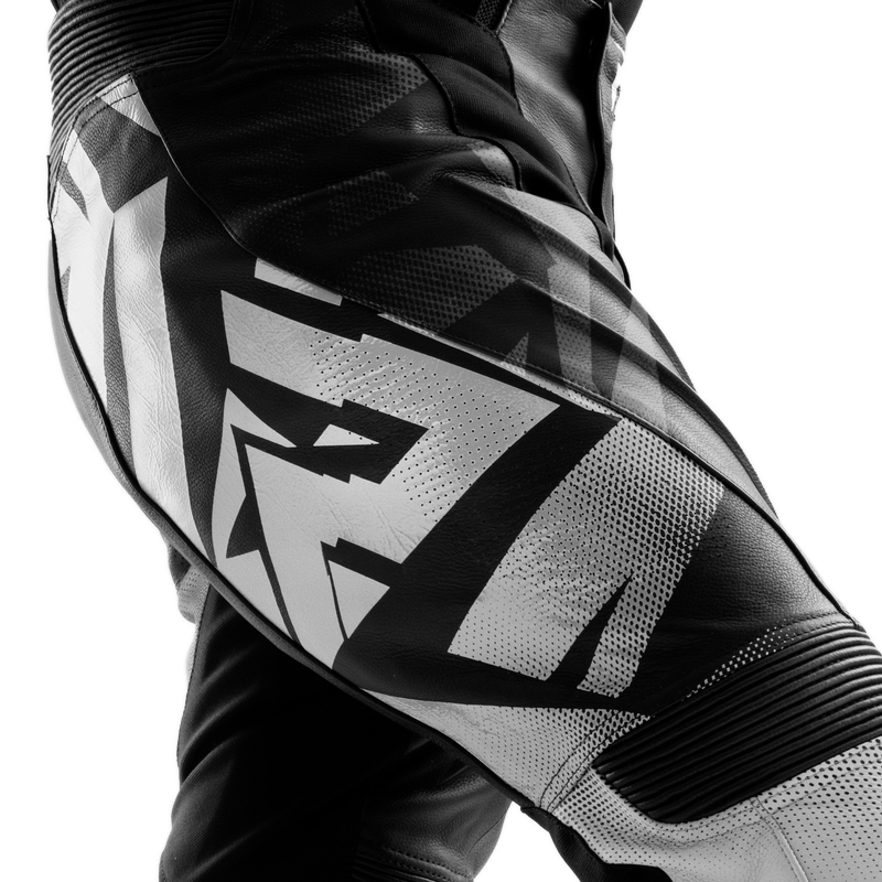 Pantaloni moto in pelle Rebelhorn Inferno bianco e nero