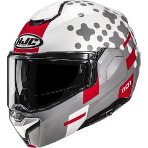 Casco da moto apribile HJC i101 Astel MC1 bianco-grigio-rosso