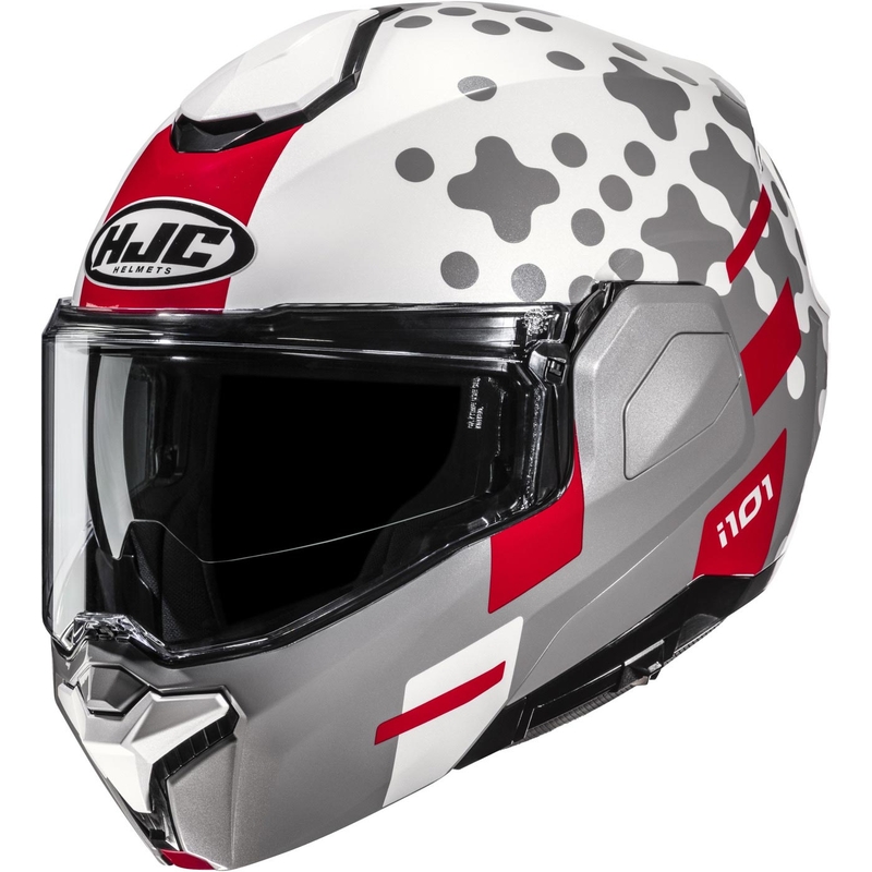 Casco da moto apribile HJC i101 Astel MC1 bianco-grigio-rosso