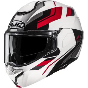 Casco da moto modulare HJC i101 Krone MC1 bianco-nero-rosso