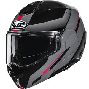 Casco da moto apribile HJC i101 Mira MC1 nero-grigio-rosso