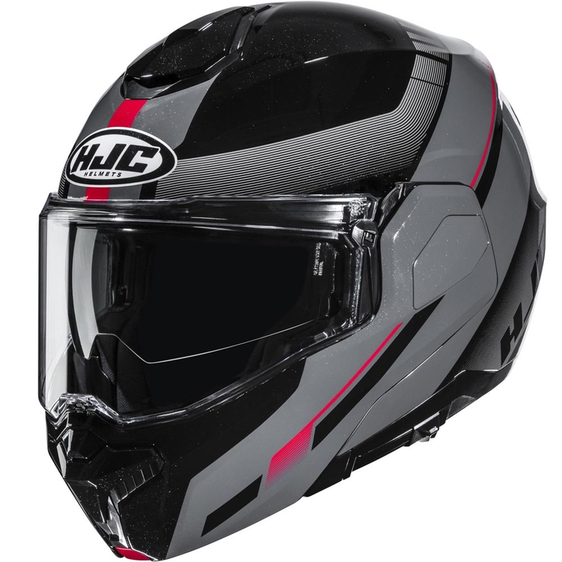 Casco da moto apribile HJC i101 Mira MC1 nero-grigio-rosso
