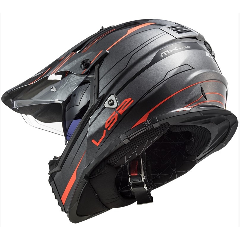 Casco da enduro LS2 MX436 Pioneer EVO Knight arancio titanio