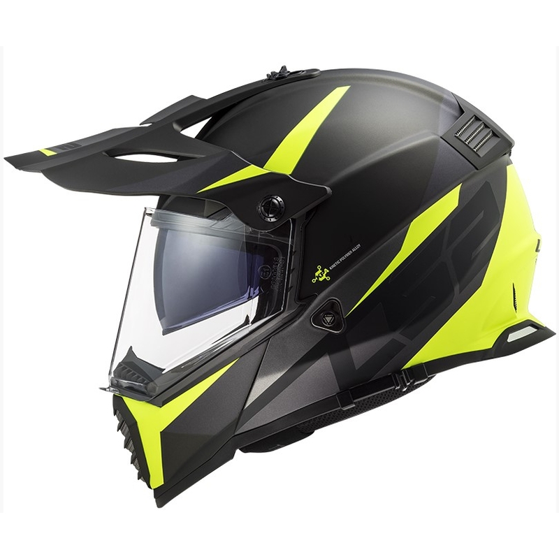 Casco da enduro LS2 MX436 Pioneer EVO Router nero-giallo fluo