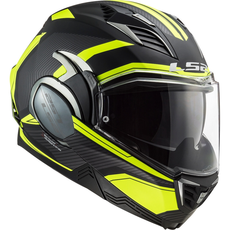 Casco moto pieghevole LS2 FF900 Valiant II Revo nero-giallo fluo