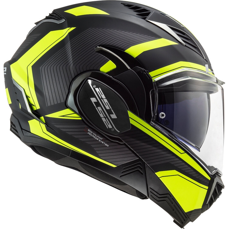 Casco moto pieghevole LS2 FF900 Valiant II Revo nero-giallo fluo