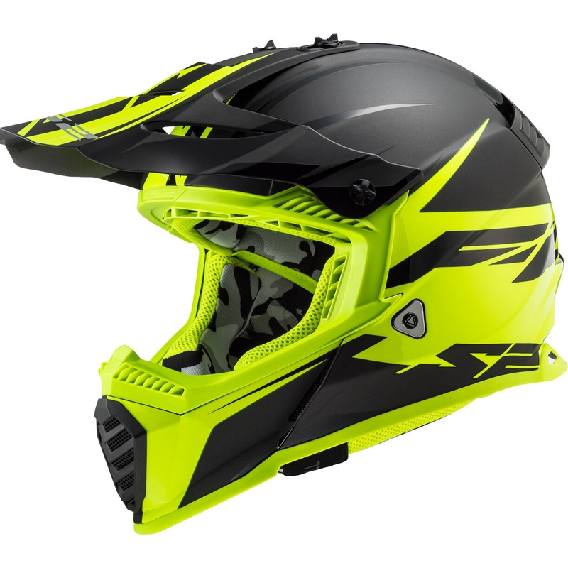 Casco da motocross LS2 MX437 Fast Evo Roar nero-giallo fluo