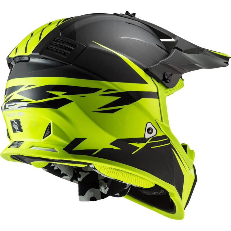 Casco da motocross LS2 MX437 Fast Evo Roar nero-giallo fluo