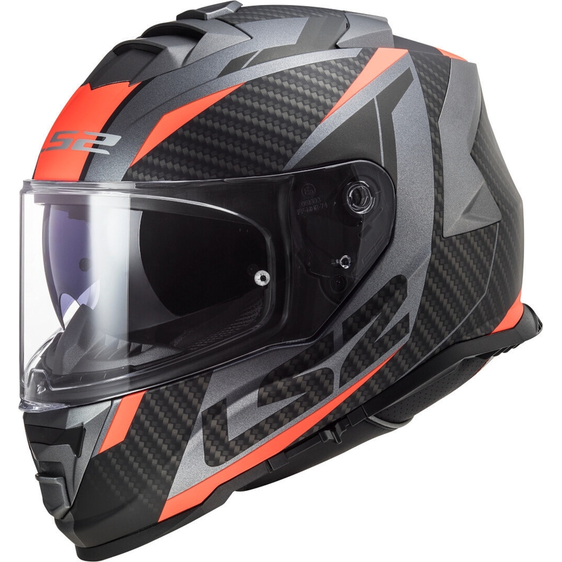 Casco moto integrale LS2 FF800 Storm Racer titanio-arancio fluo