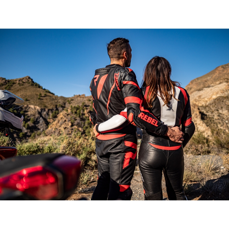 Dámská bunda na motorku Rebelhorn Rebel černo-bílo-fluo červená výprodej