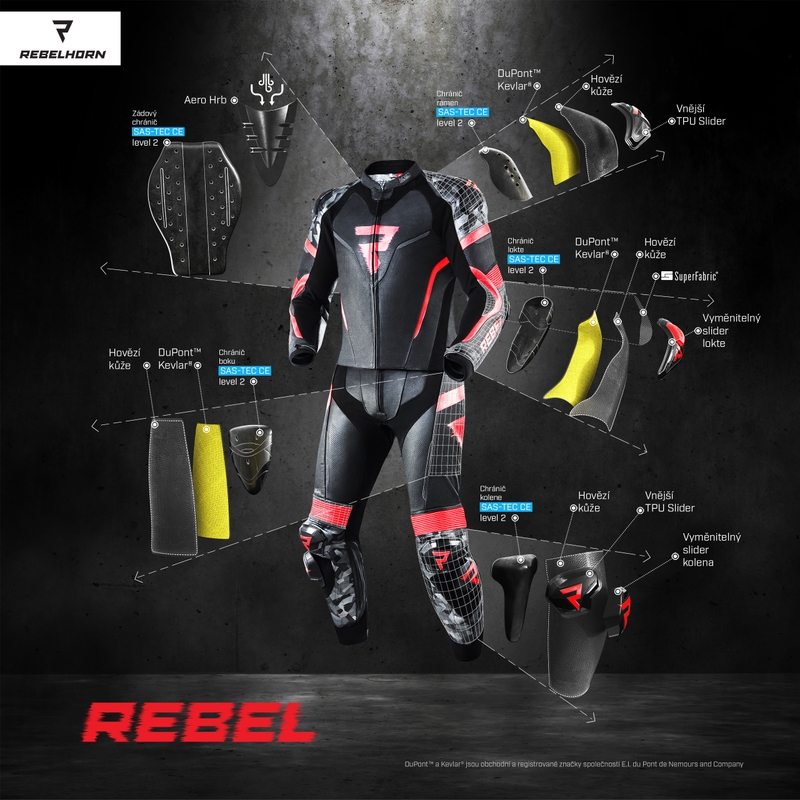 Tuta da moto Rebelhorn Rebel nero-bianco-giallo fluo Saldi