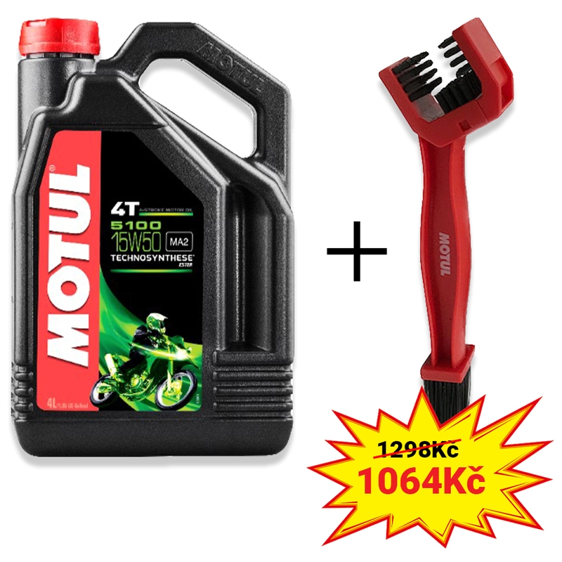 Set di olio Motul 5100 Ester 15W-50 da 4 litri + spazzola per la pulizia della catena